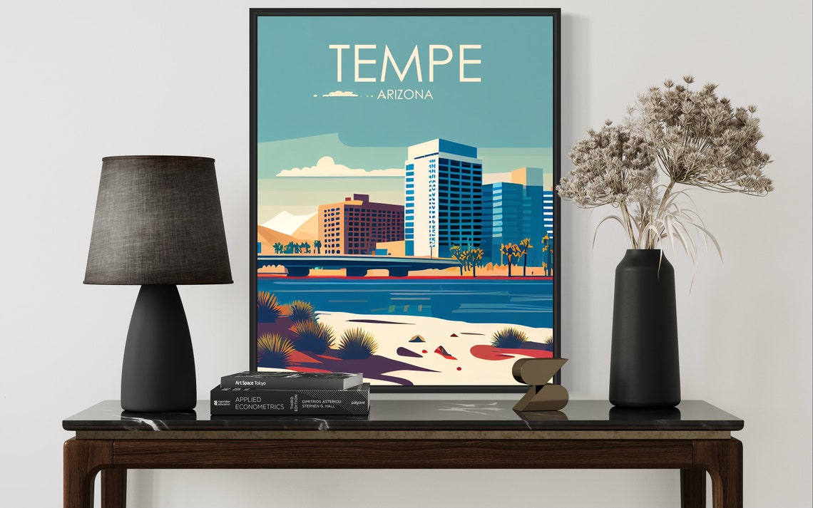 Tempe Arizona Skyline Poster with Town Lake Bridge and Palms - Image 3