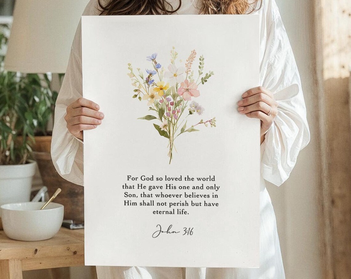 John 3 16 God So Loved The World Watercolor Wildflower Scripture Verse Poster - Image 7