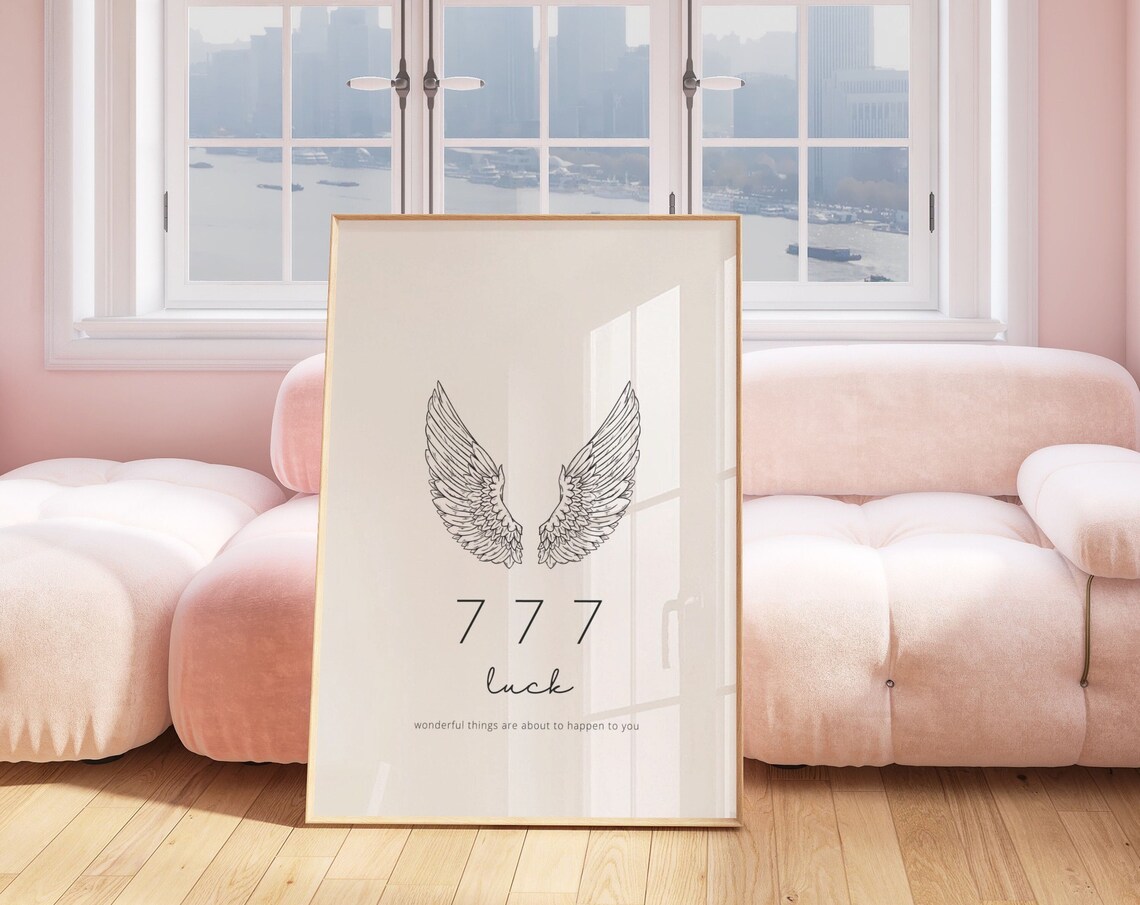 777 Luck Angel Wings Minimalist Spiritual Manifestation Aura Art Print