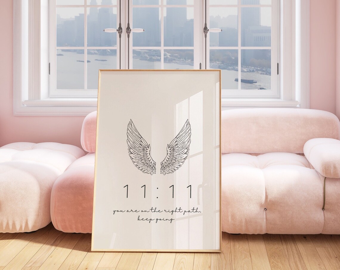 1111 Angel Wings Minimalist Spiritual Quote Keep Going Wall Art