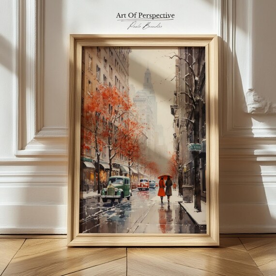Mid Century New York Cityscape Wall Art Architecture Oil Painting