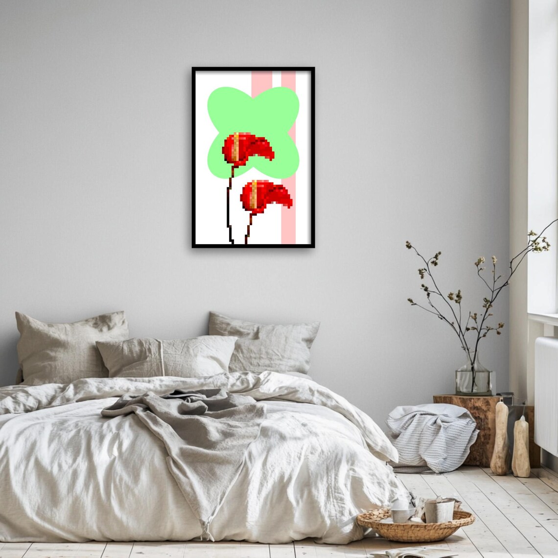 Pixel Anthurium Art Print, Retro Botanical Decor - Image 2