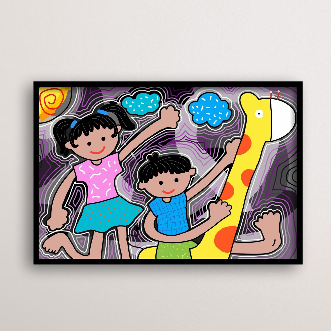 Playful Kids Giraffe, Colorful Nursery Art