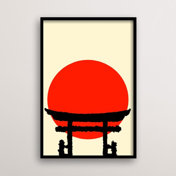Japanese Torii Gate, Minimalist Sunrise Art Print