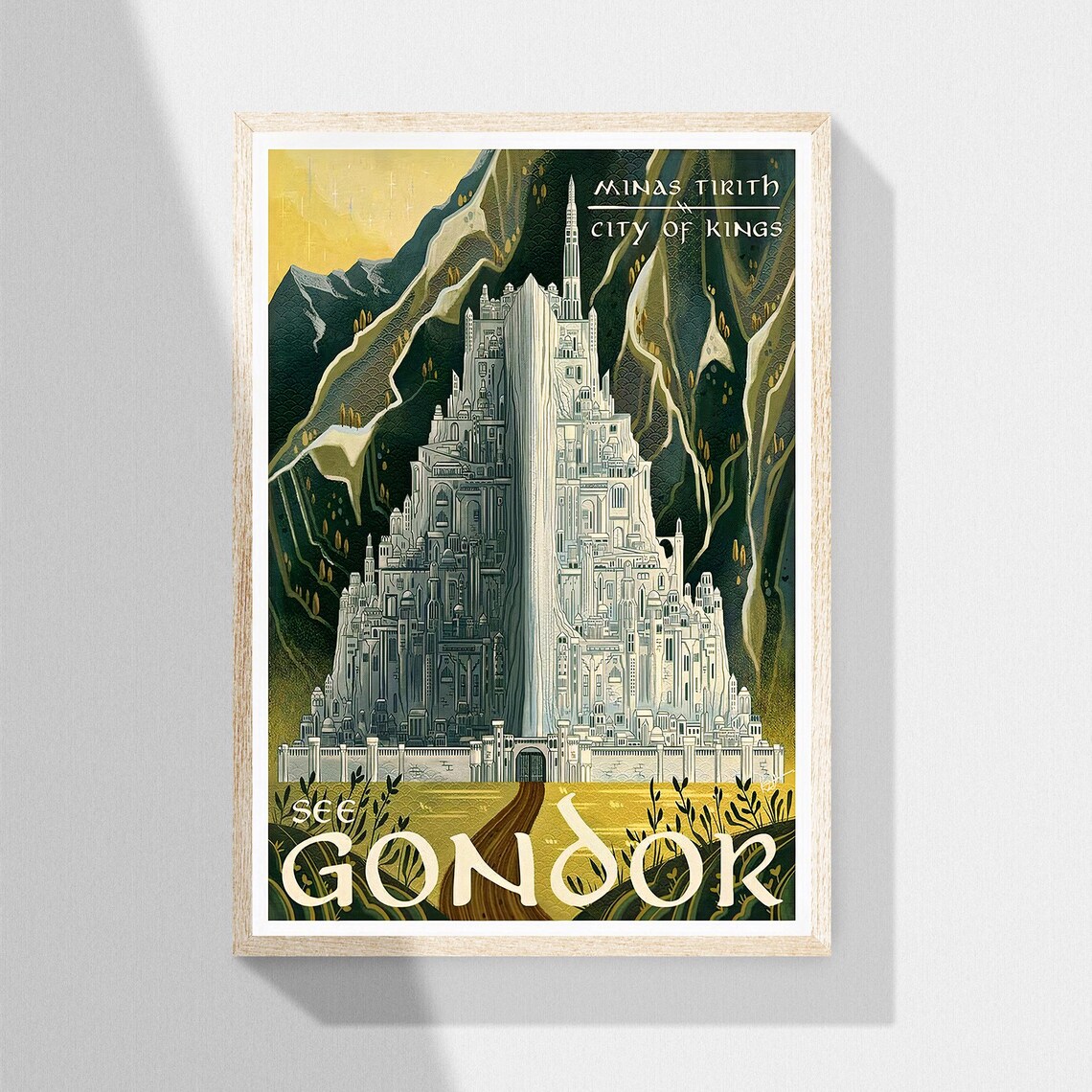 Minas Tirith Travel Poster, Gondor Fantasy Rings