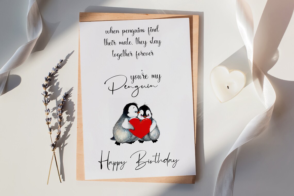 Happy Birthday Penguin Card, Personalised Love Gift