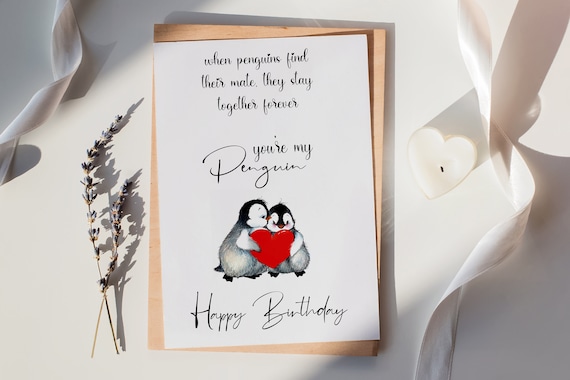 Happy Birthday Penguin Card, Personalised Love Gift