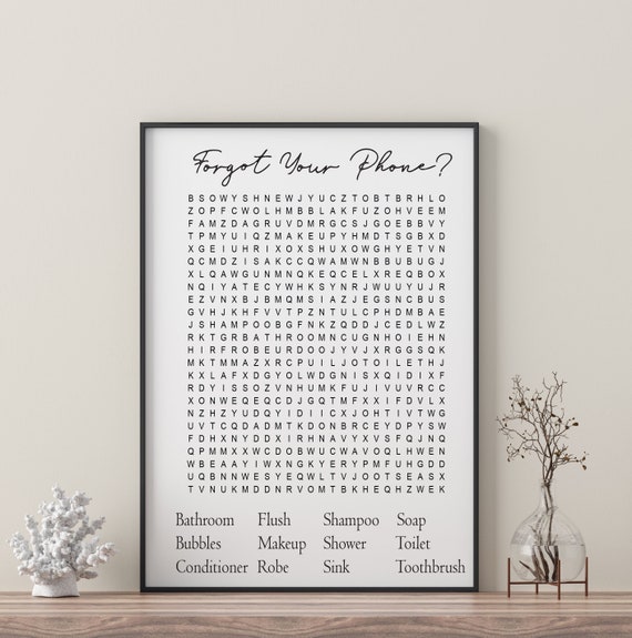 Bathroom Wordsearch Art Print, Bathroom Decor