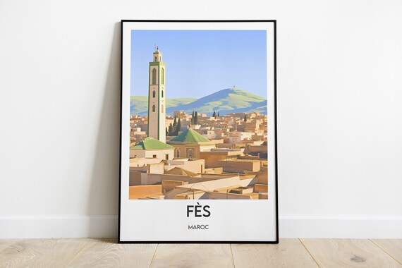 Fez Morocco Maghreb Illustration Poster Poster Morocco Eid Gift