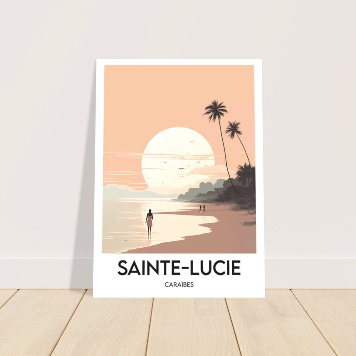 Saint Lucia Sunset Beach Palms Caribbean Island Travel Poster - Image 2
