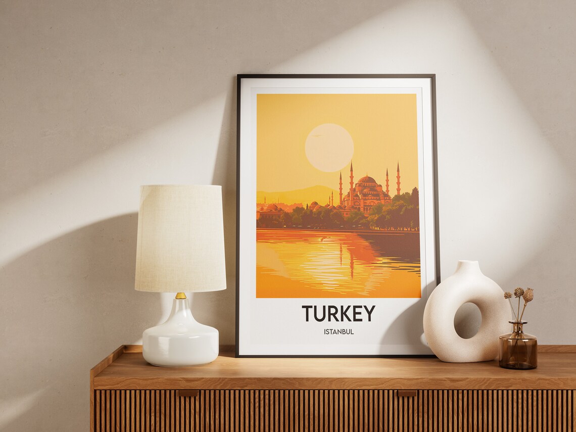 Turkey Istanbul Gold Sunrise Mosque Minarets Water Travel Poster - Image 2