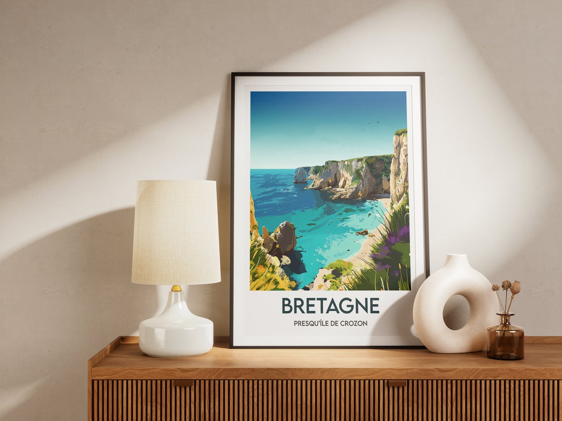 Bretagne Presquile de Crozon Turquoise Coast Cliffs Vintage Poster - Image 2