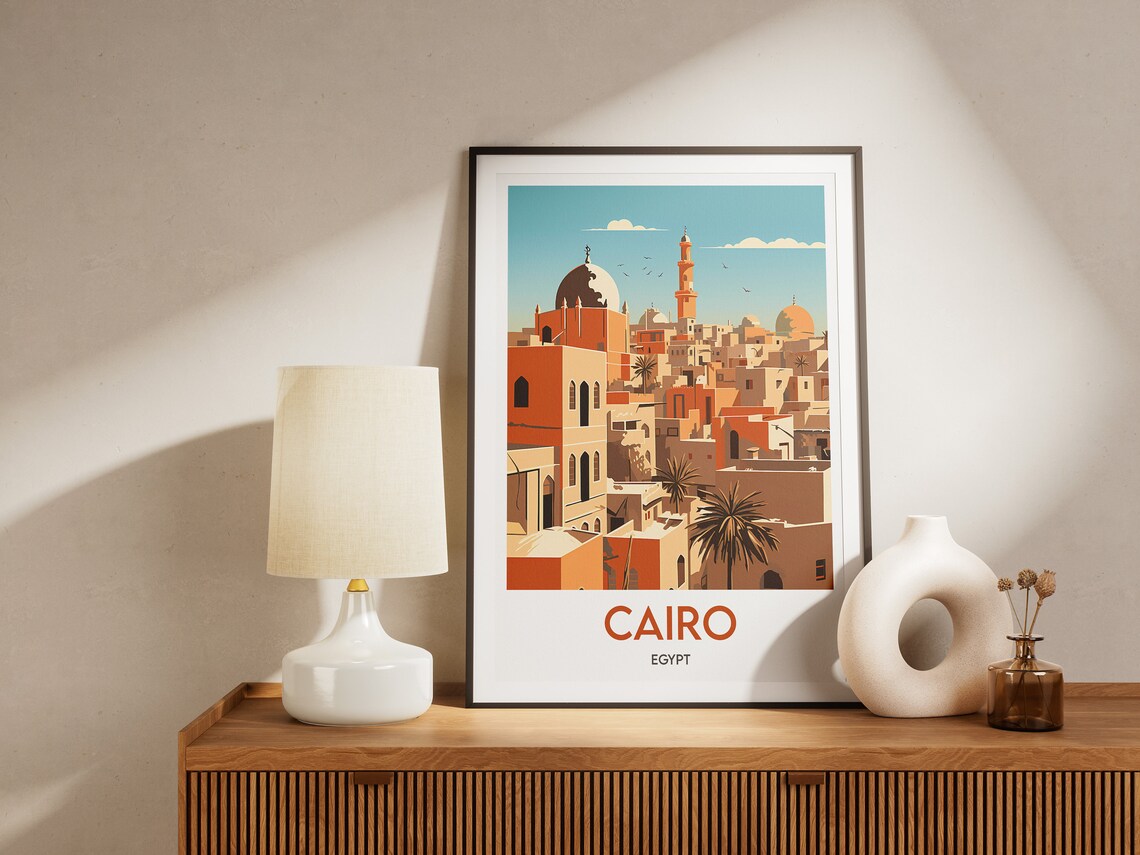 Cairo Egypt Old Town Domes Minarets Warm Cityscape Travel Poster - Image 2