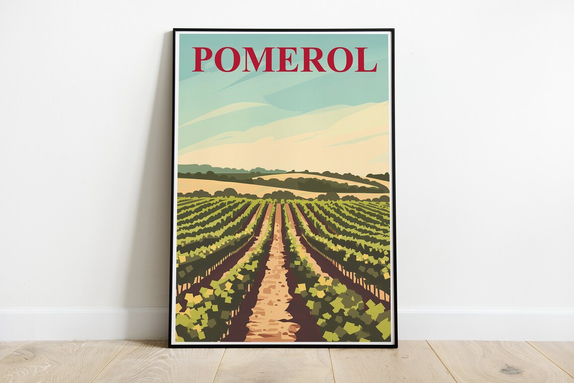 Pomerol French Bordeaux Wine Vineyard Rows Golden Hour Poster