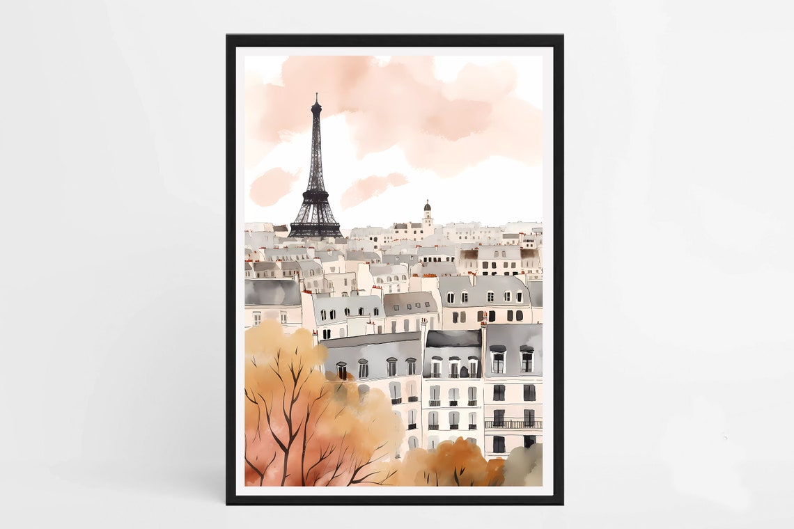 Paris Eiffel Tower Watercolor Rooftops Minimalist Travel Poster - Image 2