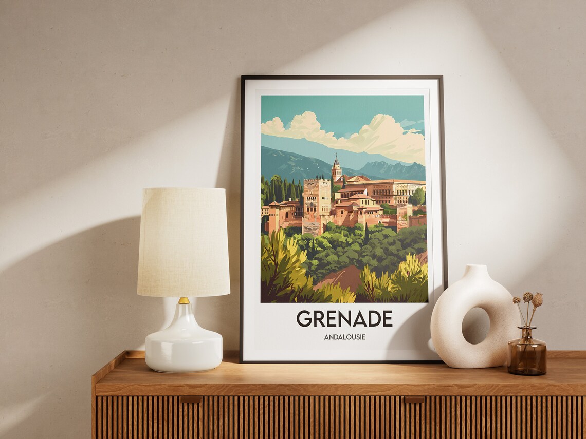 Grenada Andalusia Alhambra Palace Illustration Vintage Travel Poster - Image 2