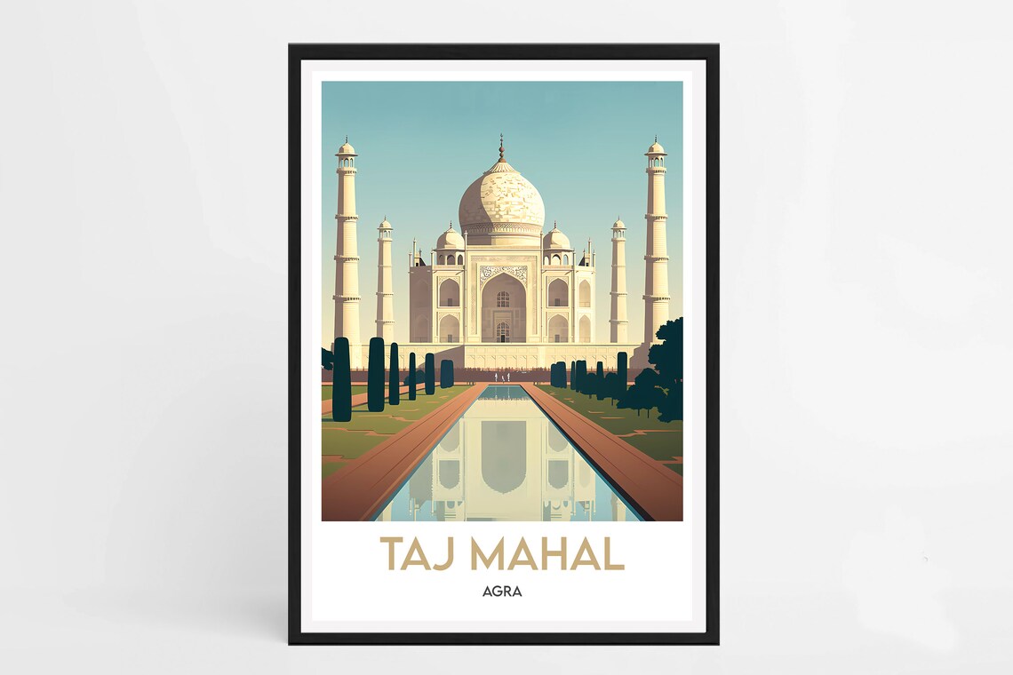 Taj Mahal Agra India Reflection Pool Minimalist Travel Poster - Image 2