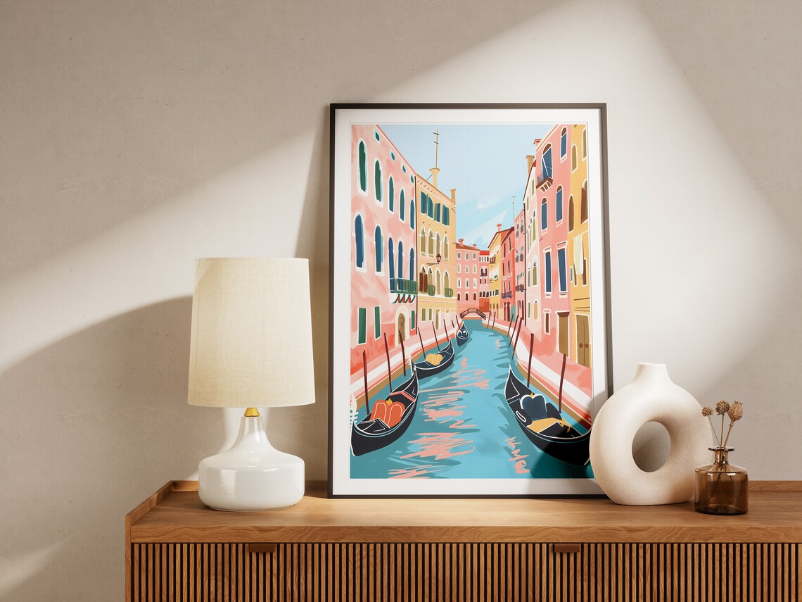 Venice Italy Grand Canal Gondola Pastel Pink Buildings Poster - Image 2