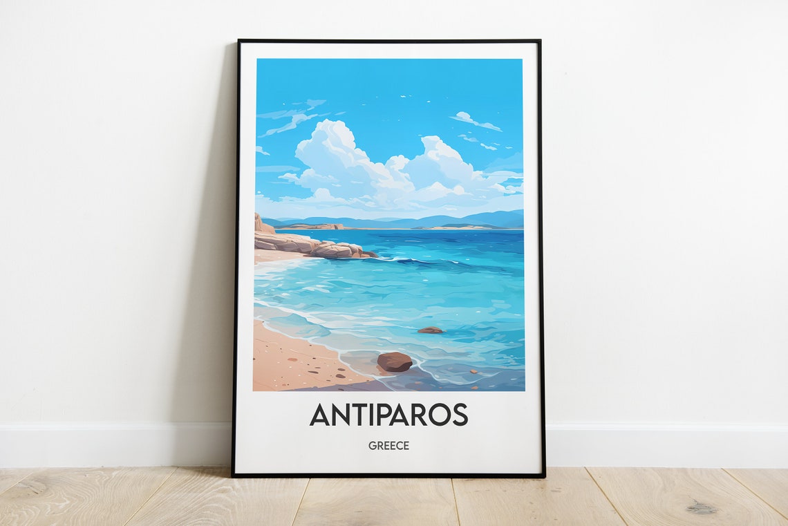 Antiparos Greece Turquoise Shoreline Sandy Beach Travel Poster