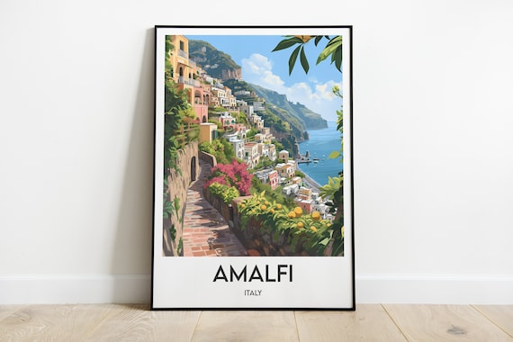 Amalfi Travel Poster, Italy Wall Art Print