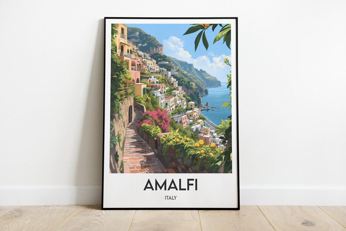 Amalfi Travel Poster, Italy Wall Art Print