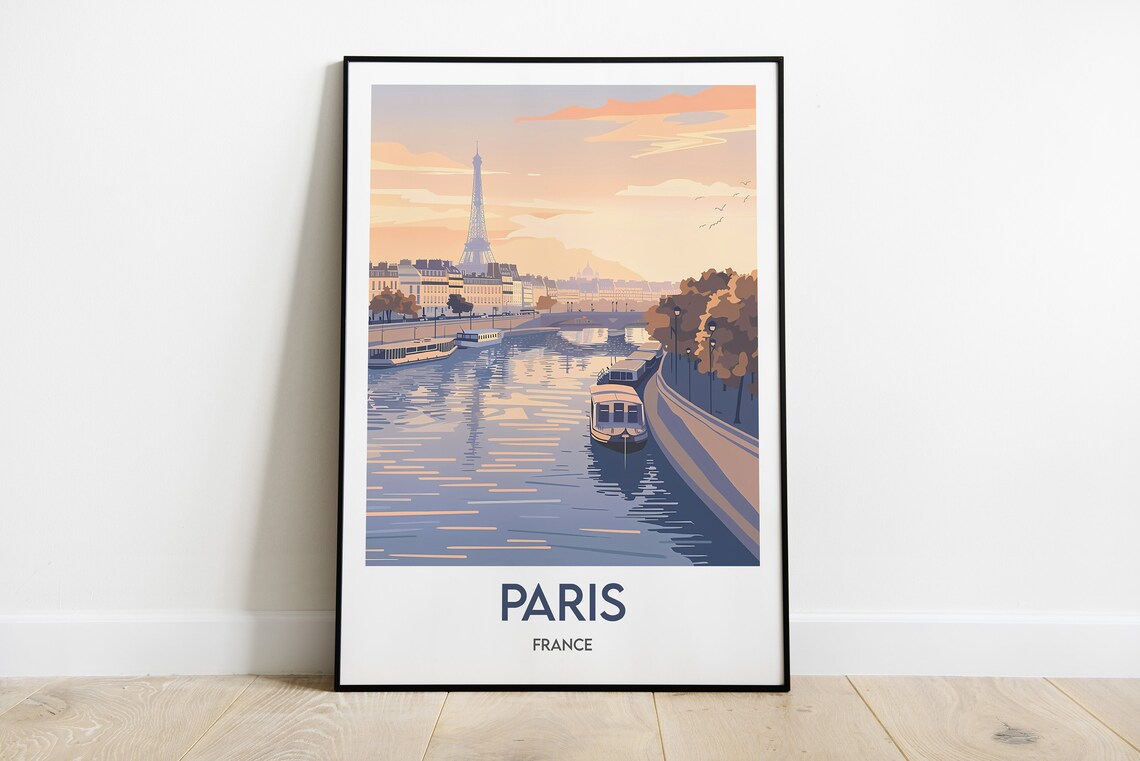 Paris France Eiffel Tower Seine River Golden Sunset Cruise Poster