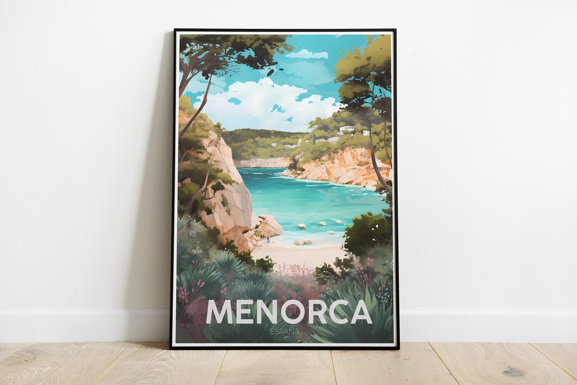 Menorca Espana Turquoise Cove Cliffs Minimalist Travel Poster - Image 2
