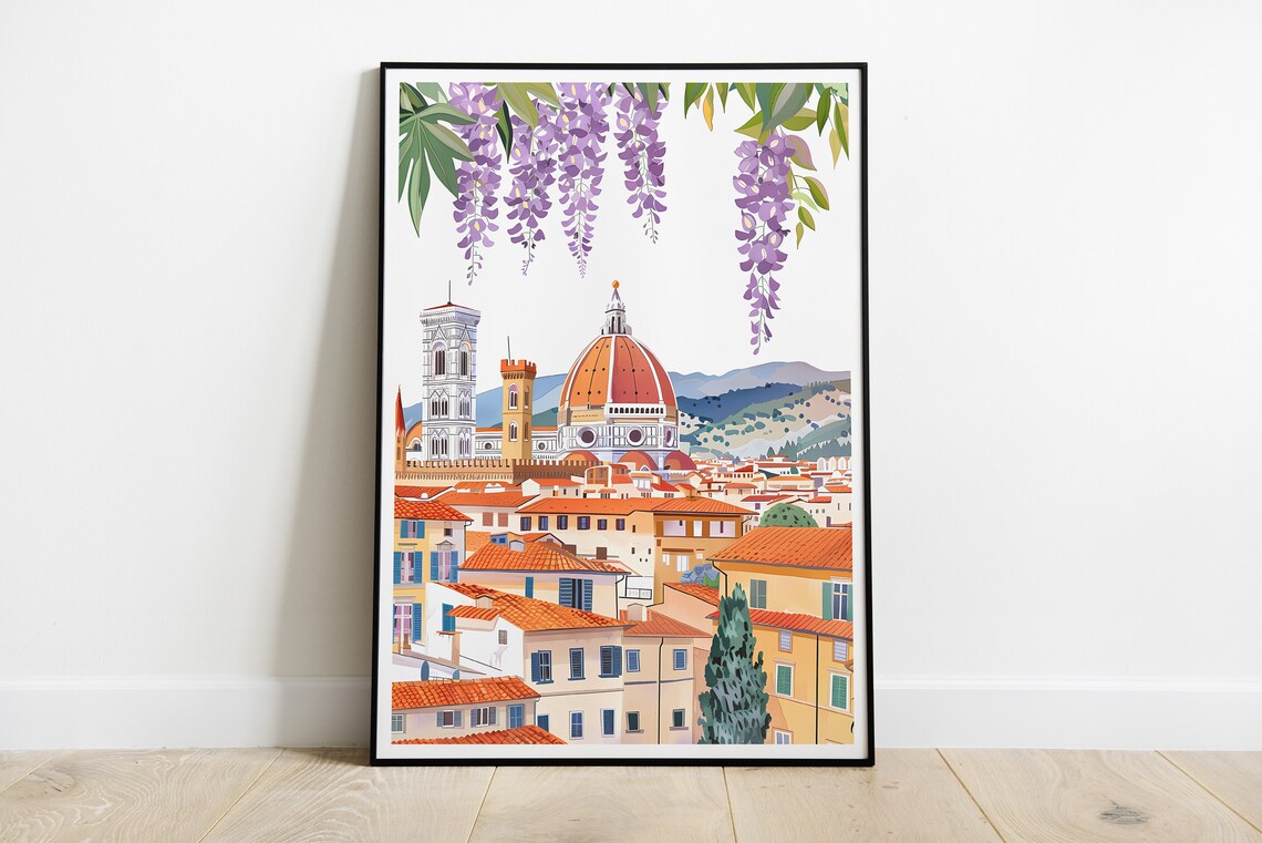 Florence Cathedral Duomo Terracotta Rooftops Wisteria Poster