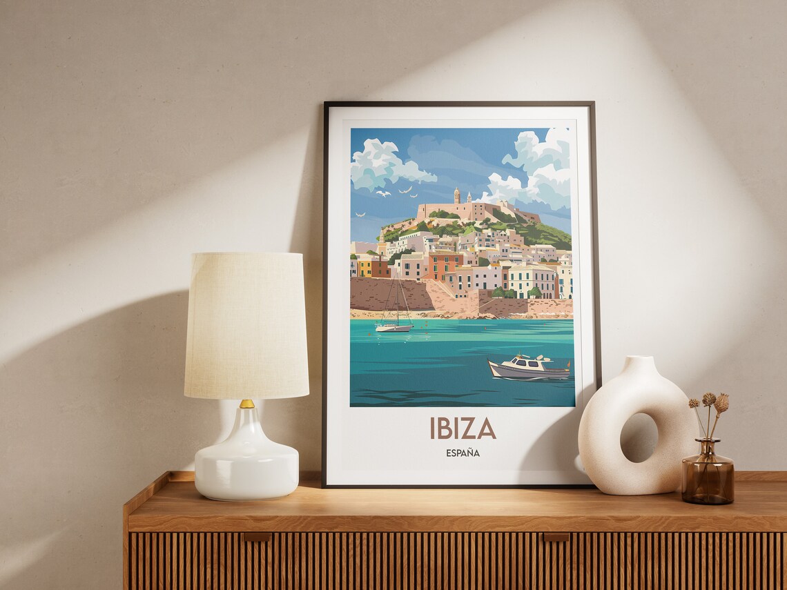 Ibiza Dalt Vila Old Town Fortress Harbor Boats Spain Travel Poster - Image 2