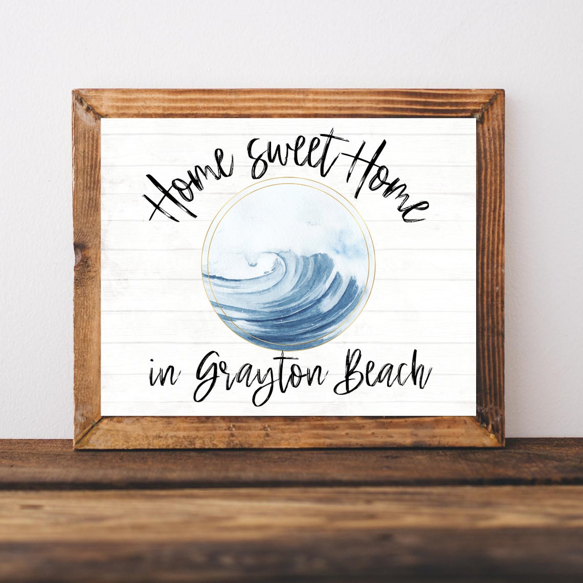 Home Sweet Home In Grayton Beach Watercolor Wave Coastal Sign Wall Art