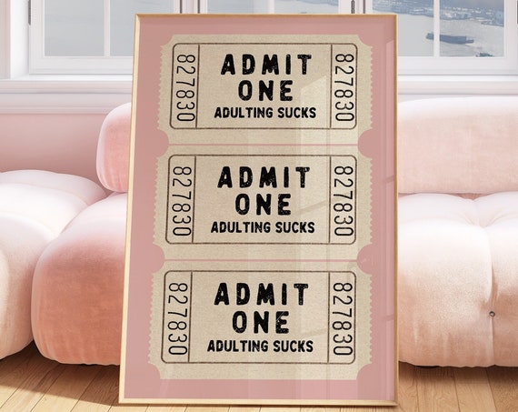 Trendy Wall Art Print Retro Good Times Ticket Print Retro Pink Cream Aesthetic Funny Wall Art Vintage Trendy Home Decor Bar Cart Preppy