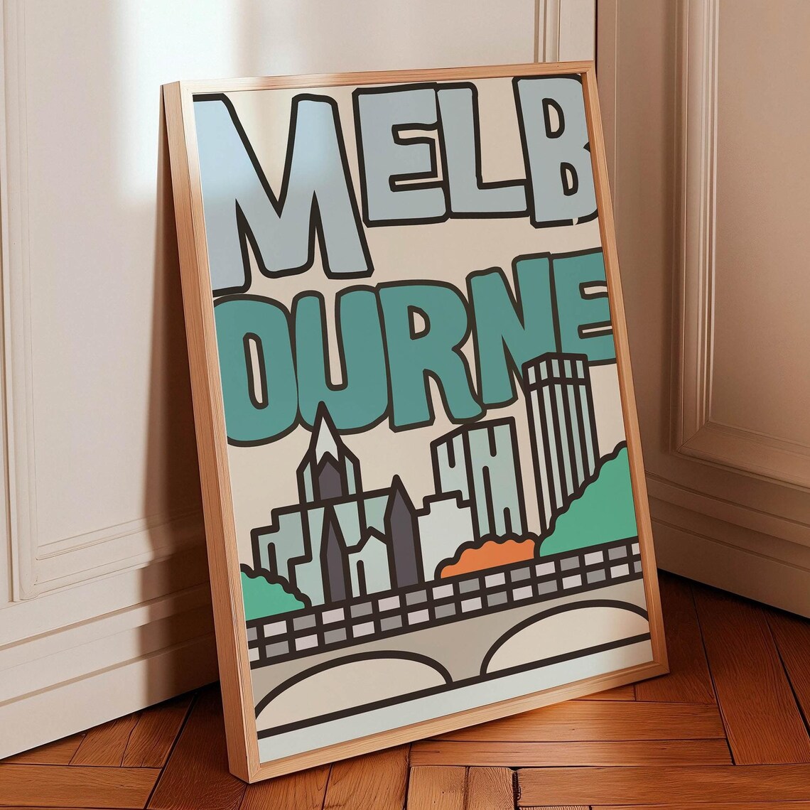 Melbourne City Skyline Modern Australia Travel Poster