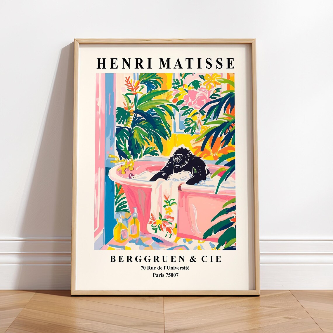 Gorilla In Bathtub Funny Poster, Matisse-Inspired