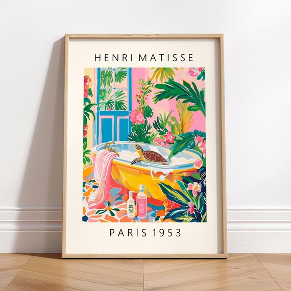 Turtle In Bathtub Funny Poster, Matisse-Inspired