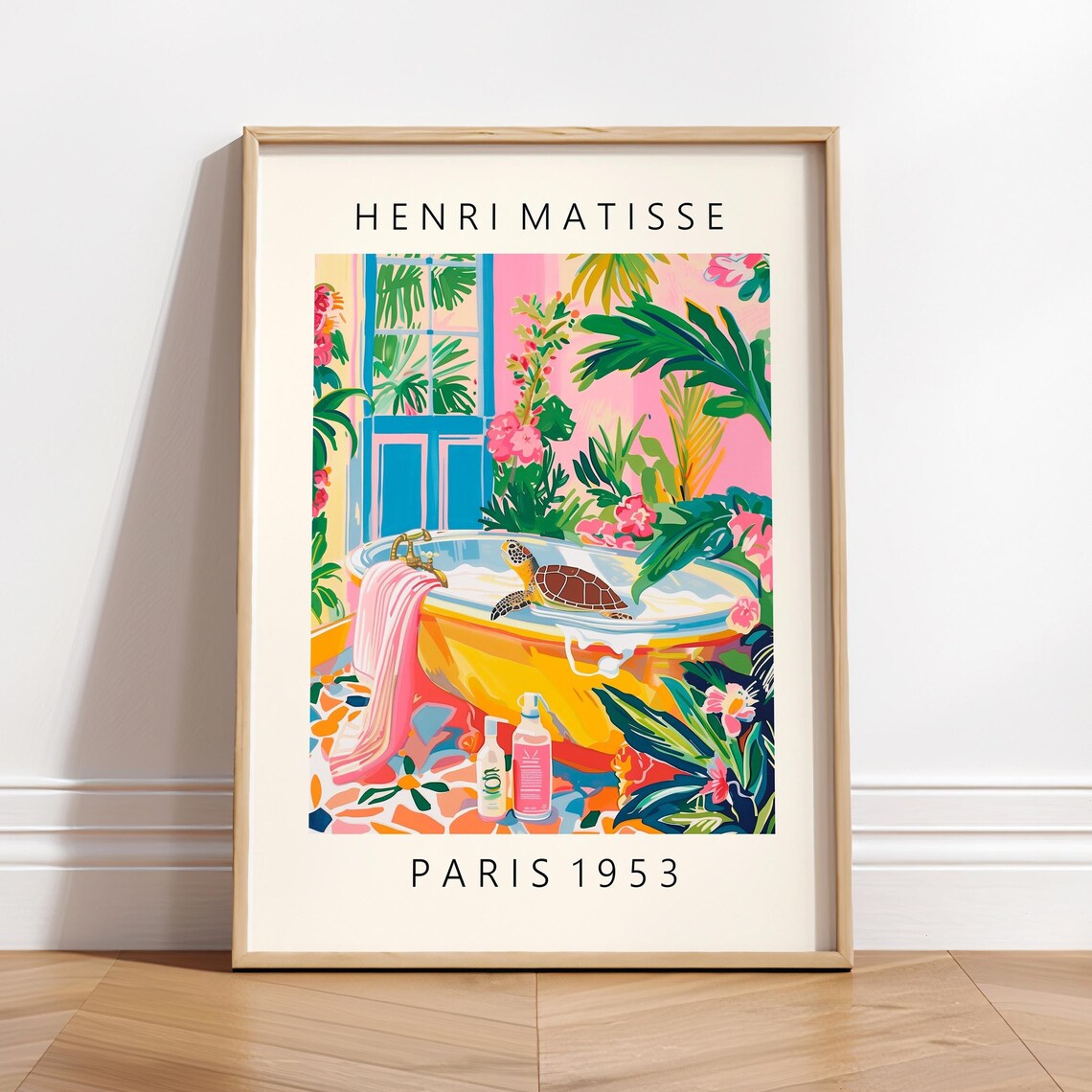 Turtle In Bathtub Funny Poster, Matisse-Inspired