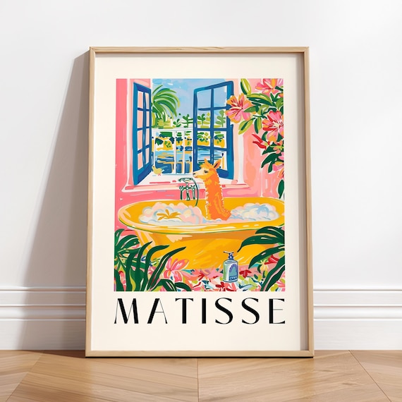 Henri Matisse Style Yellow Llama Bubble Bath Tropical Poster