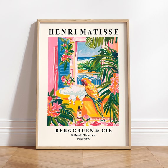 Parrot in Bathtub Pink Maximalist Bathroom Poster