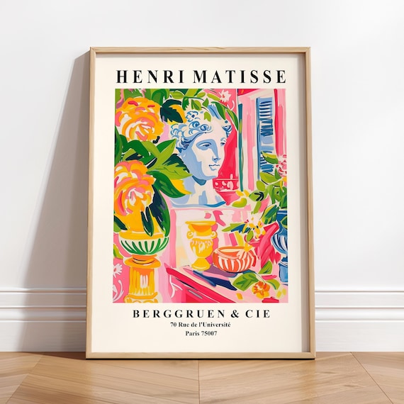 Henri Matisse Style Greek Statue Bust with Roses Still Life Art Poster