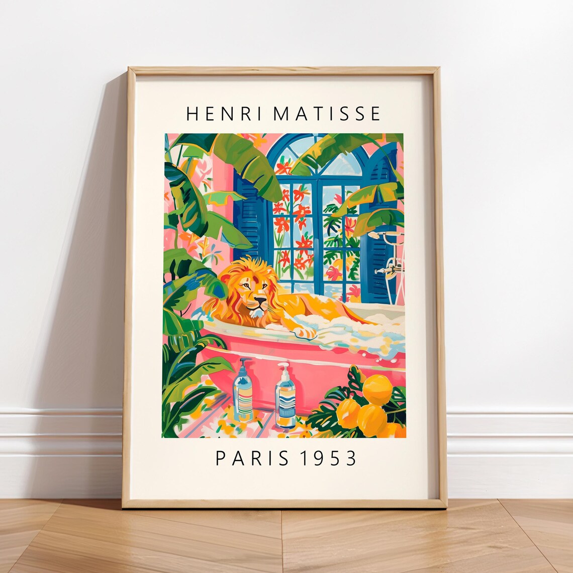 Lion In Bathtub, Matisse-Inspired Poster Print