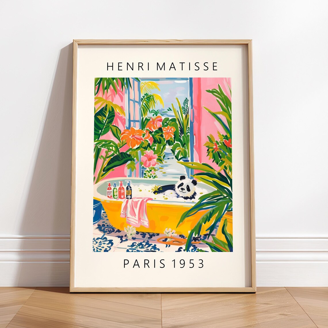 Cute Panda Poster, Matisse-Inspired Maximalist Decor