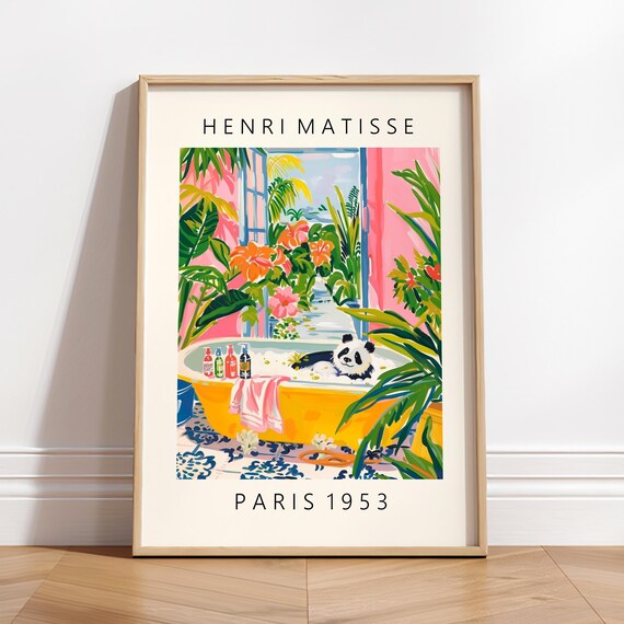 Cute Panda Poster, Matisse-Inspired Maximalist Decor