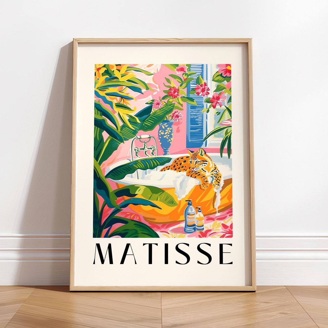 Henri Matisse Style Spotted Wildcat Bubble Bath Tropical Pink Poster