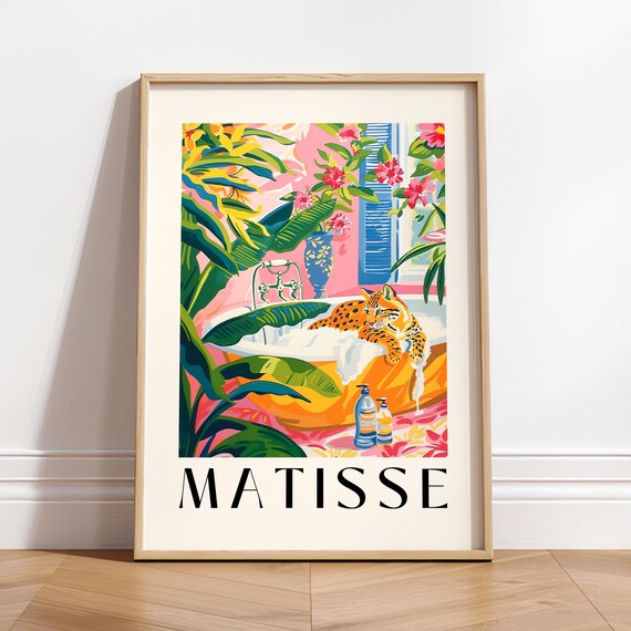 Henri Matisse Style Spotted Wildcat Bubble Bath Tropical Pink Poster