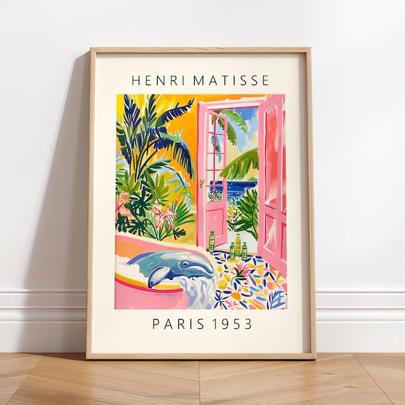 Henri Matisse Style Whale Bubble Bath Pink Sea Paris 1953 Poster