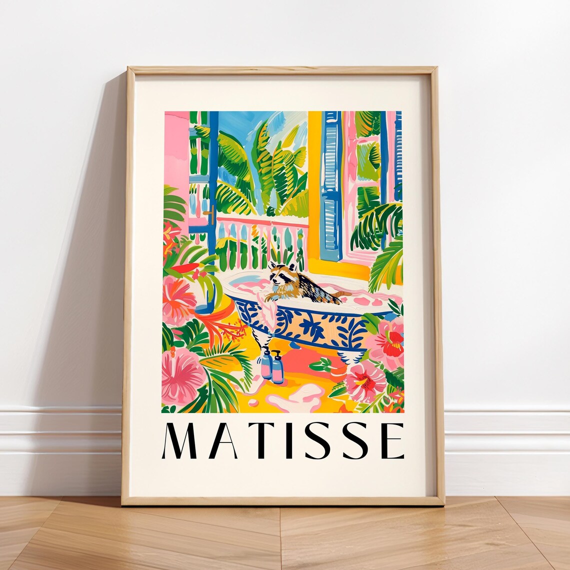 Raccoon In Bathtub Art Print, Matisse-Inspired