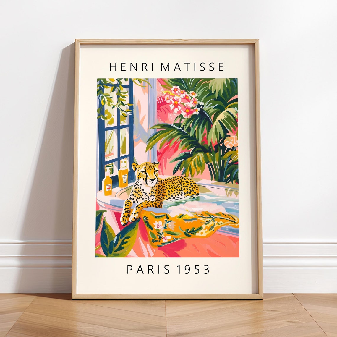 Henri Matisse Style Tropical Cheetah Bubble Bath Paris 1953 Poster
