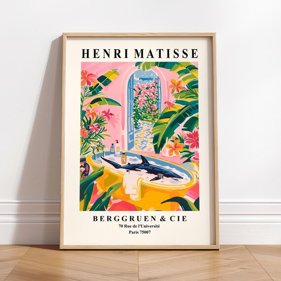 Shark In Bathtub, Matisse-Inspired Bathroom Art Print
