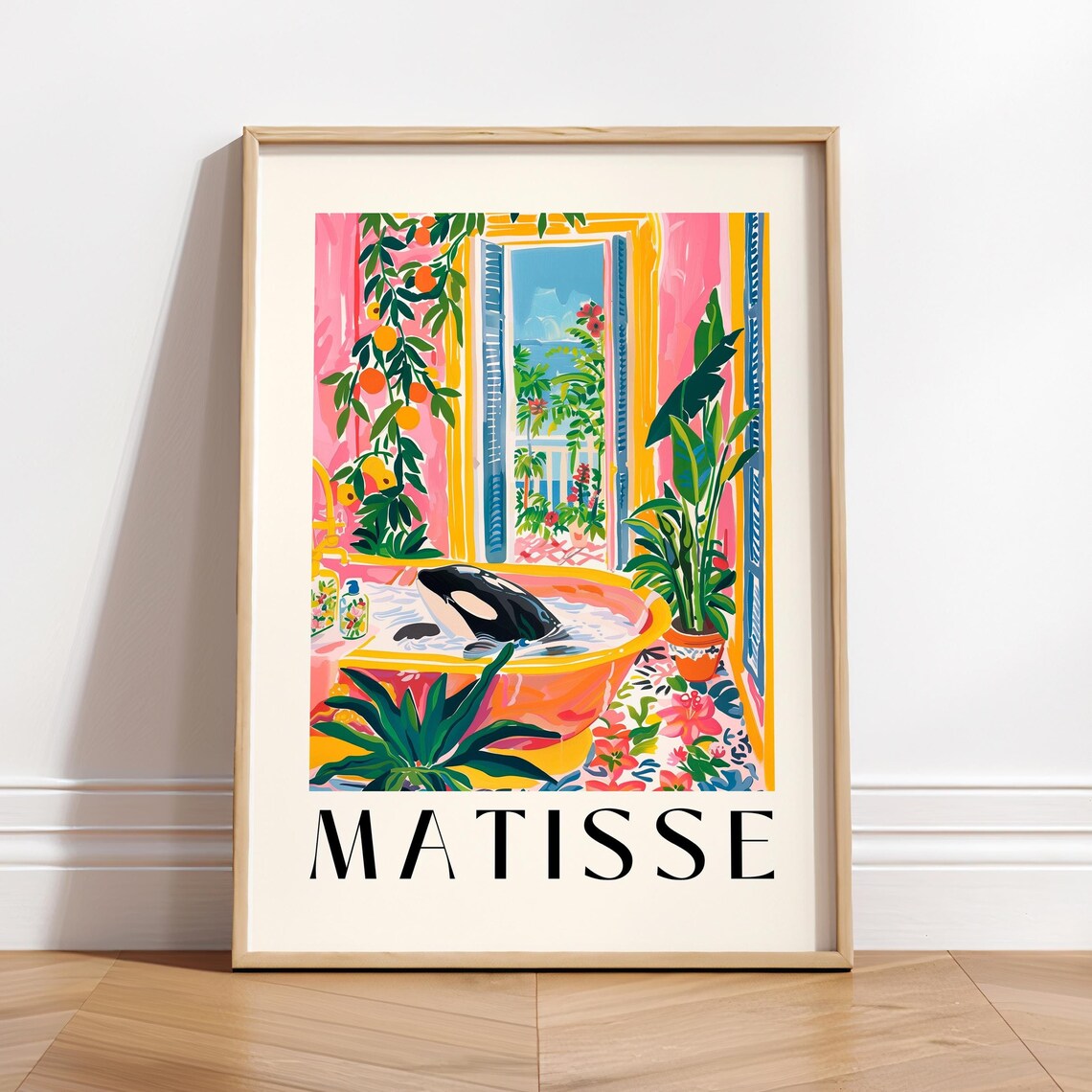 Orca in Bathtub, Matisse-Inspired Maximalist Art