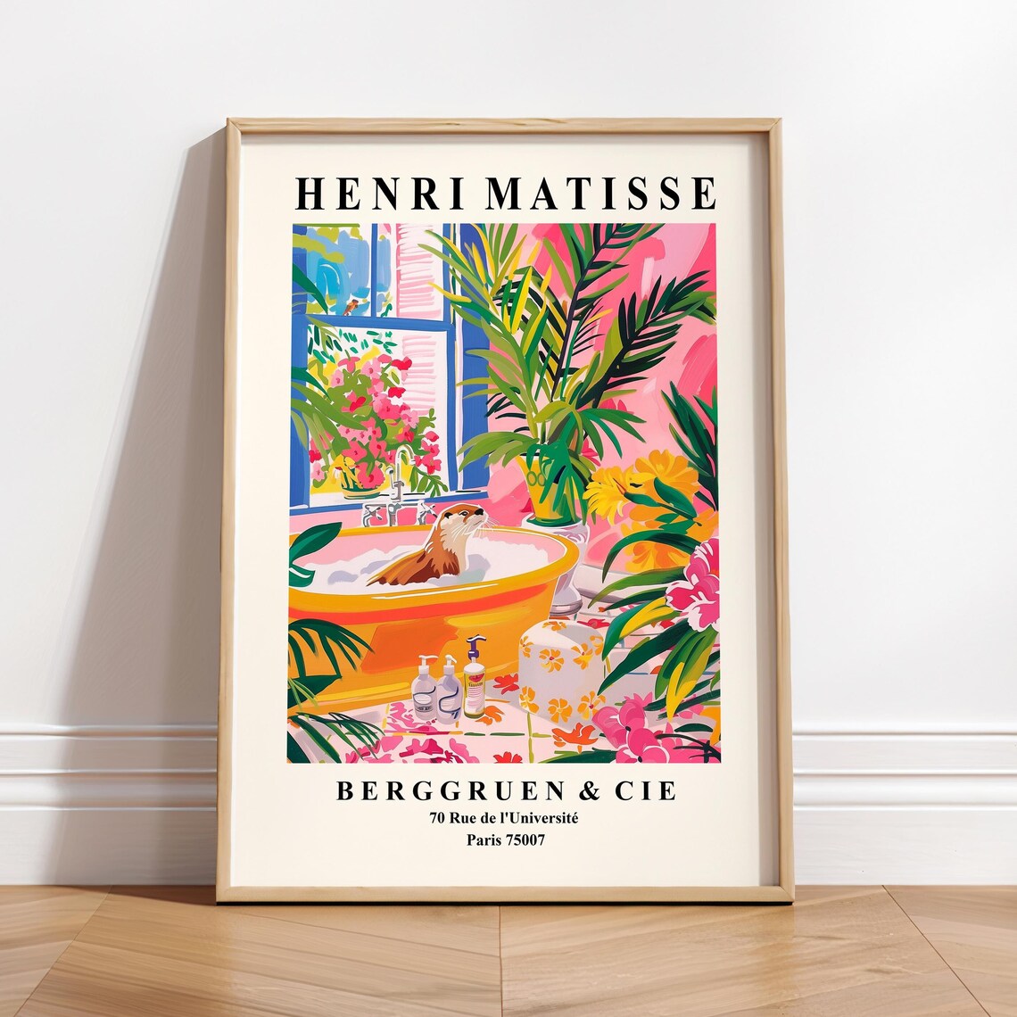 Matisse-Inspired Cute Otter Poster, Mid-Century