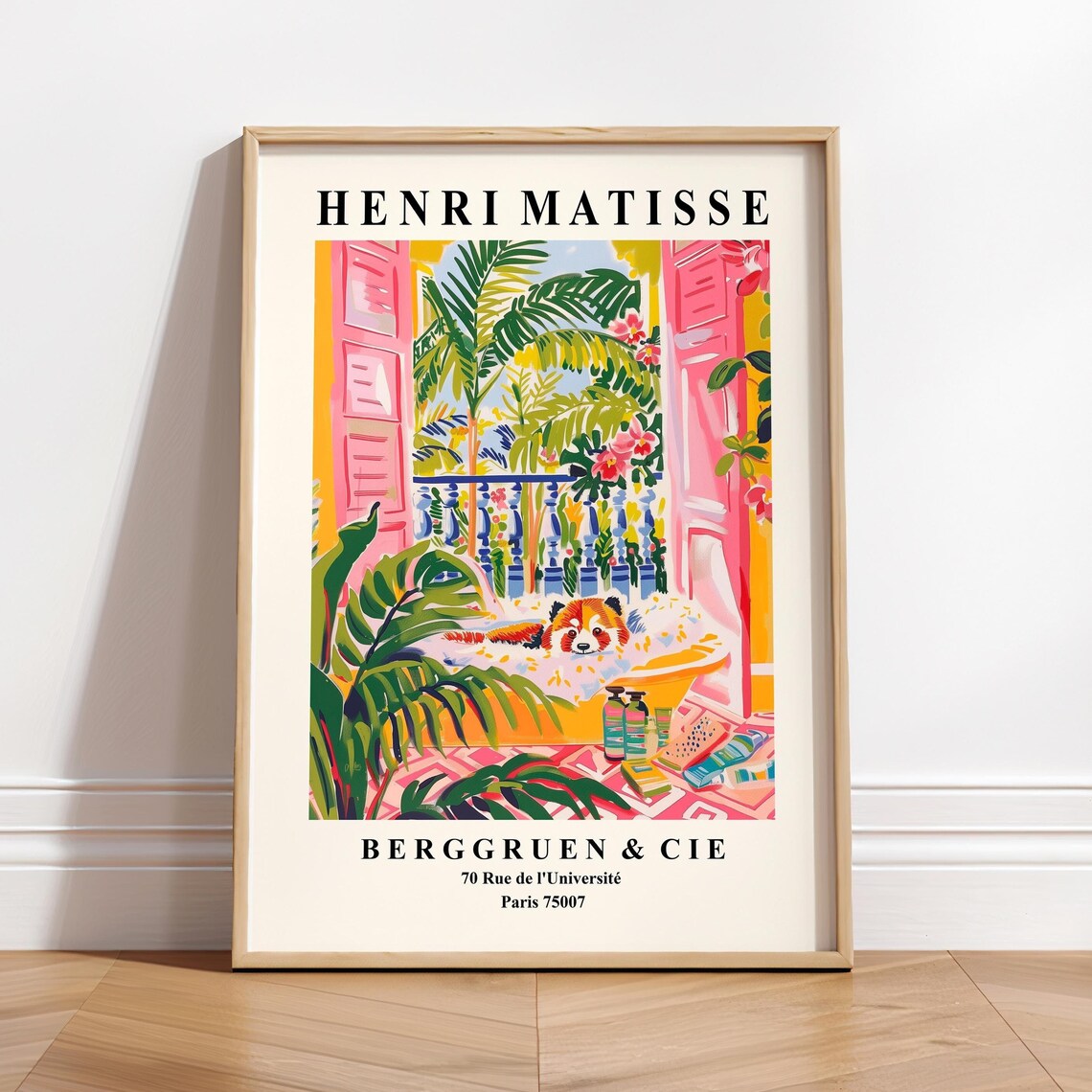 Red Panda In Bathtub Matisse-Inspired Poster Print